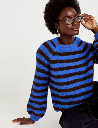 Pull ample col rond manches longues bleu electrique femme