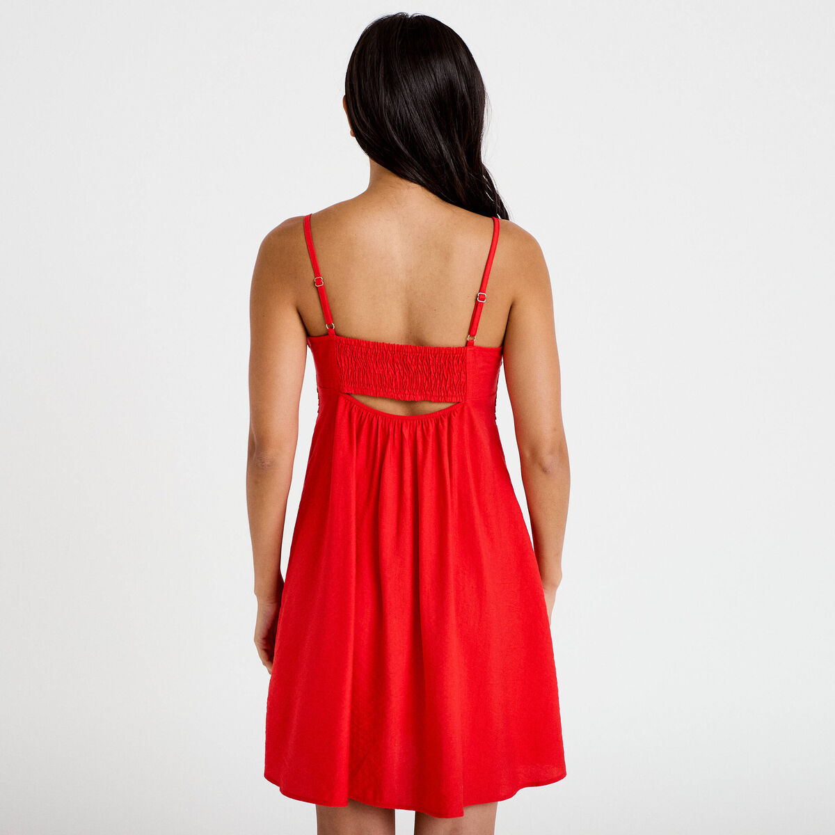 Robe courte d&eacute;collet&eacute; bretelles fines rouge femme