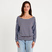 T-shirt col bateau manches longues bleu femme