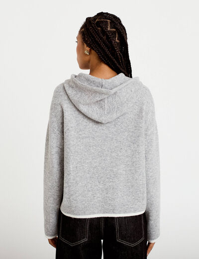 Pull &agrave; capuche gris clair femme
