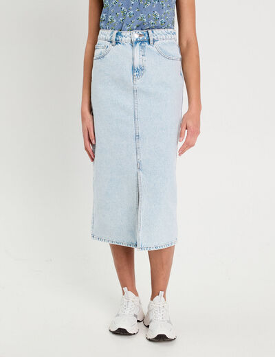 Jupe crayon taille standard denim bleach femme