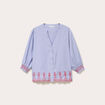 Blouse brod&eacute;e col V manches 3/4 bleu roi femme