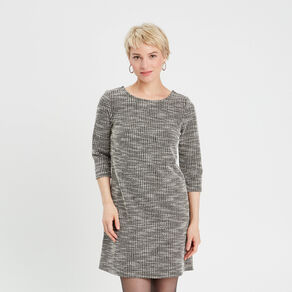 Robe droite manches 3/4 tweed noir femme