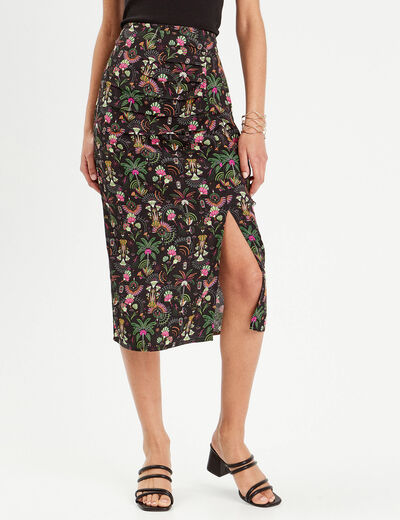 Jupe droite fendue noir femme