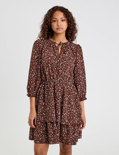 Robe &eacute;vas&eacute;e manches 3/4 marron chocolat femme