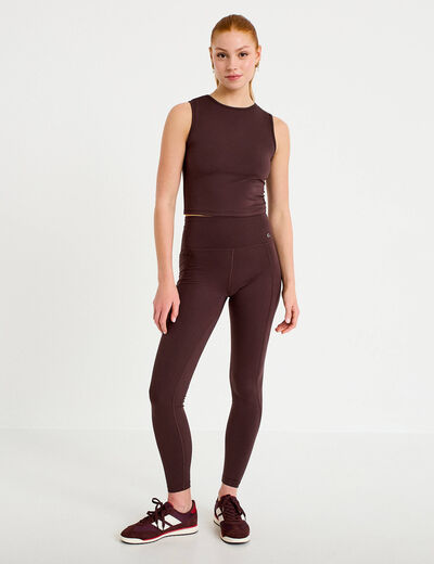 D&eacute;bardeur col rond marron fonc&eacute; femme