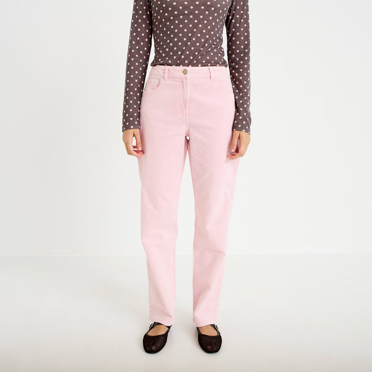 Pantalon droit en velours rose clair femme