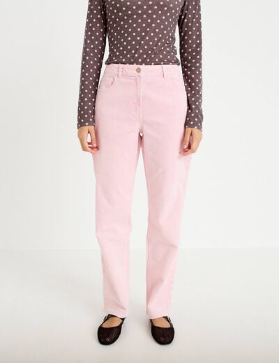 Pantalon droit en velours rose clair femme
