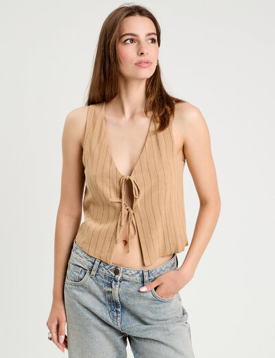 Veston sans manches noué beige femme