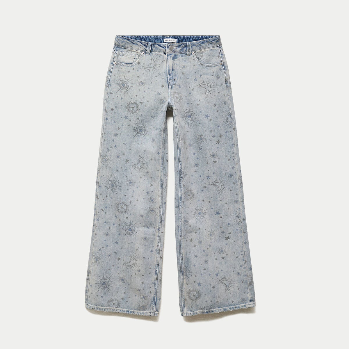 Jean wide leg taille basse bleu femme
