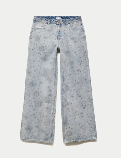 Jean wide leg taille basse bleu femme