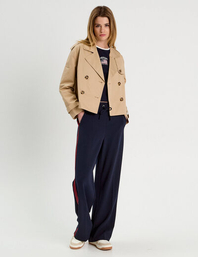 Pantalon large style jogging bleu marine femme