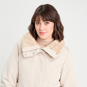 Parka droite avec capuche ecru femme