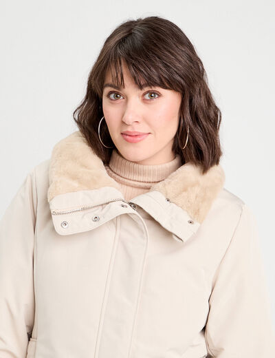 Parka droite avec capuche ecru femme