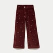 Pantalon bootcut taille haute velours marron femme