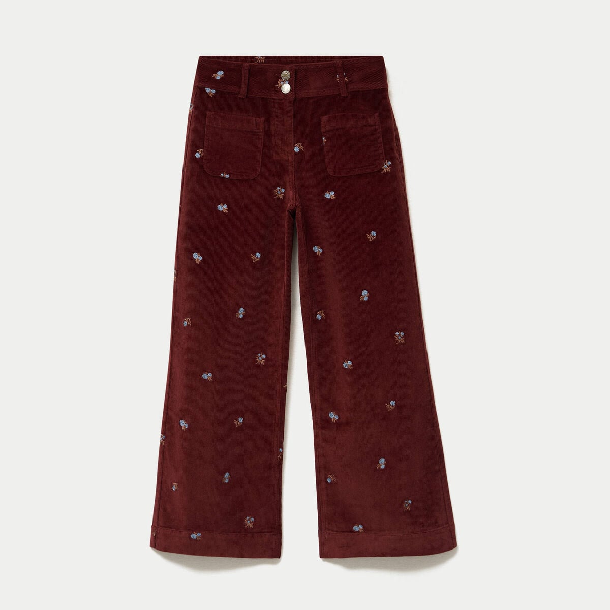 Pantalon bootcut taille haute velours marron femme
