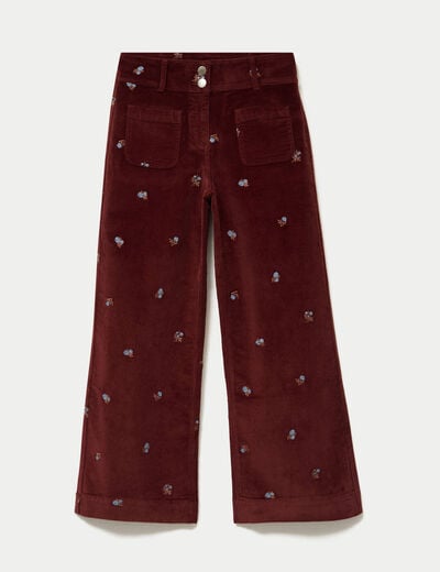 Pantalon bootcut taille haute velours marron femme