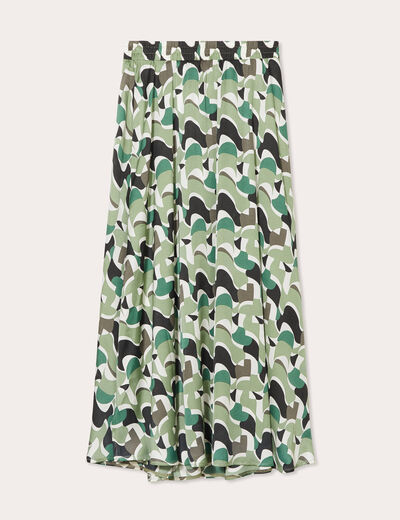 Jupe longue évasée satin vert femme