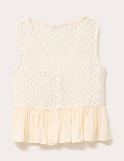 Blouse sans manches dentelle ecru femme