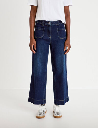 Jean wide leg cropped taille haute denim blue black femme