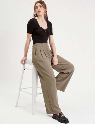 Pantalon large à pinces vert kaki femme