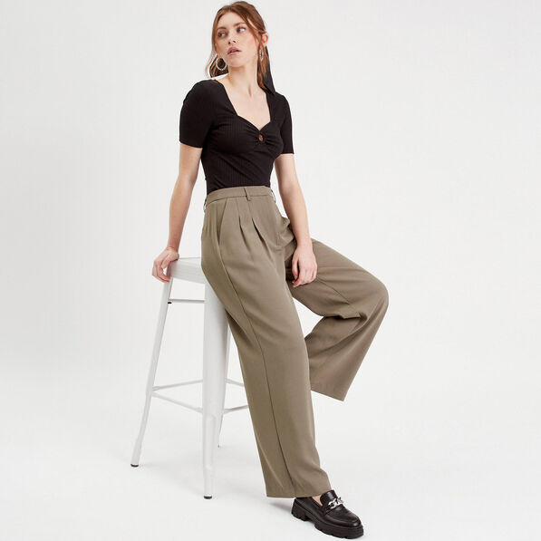 pantalon large a pinces vert kaki femme Pantalon large à pinces vert kaki femme