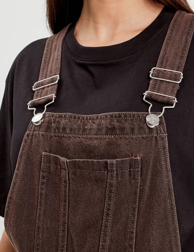 Salopette droite en jean marron foncé femme