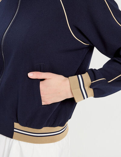 Sweat manches longues zippé bleu marine femme