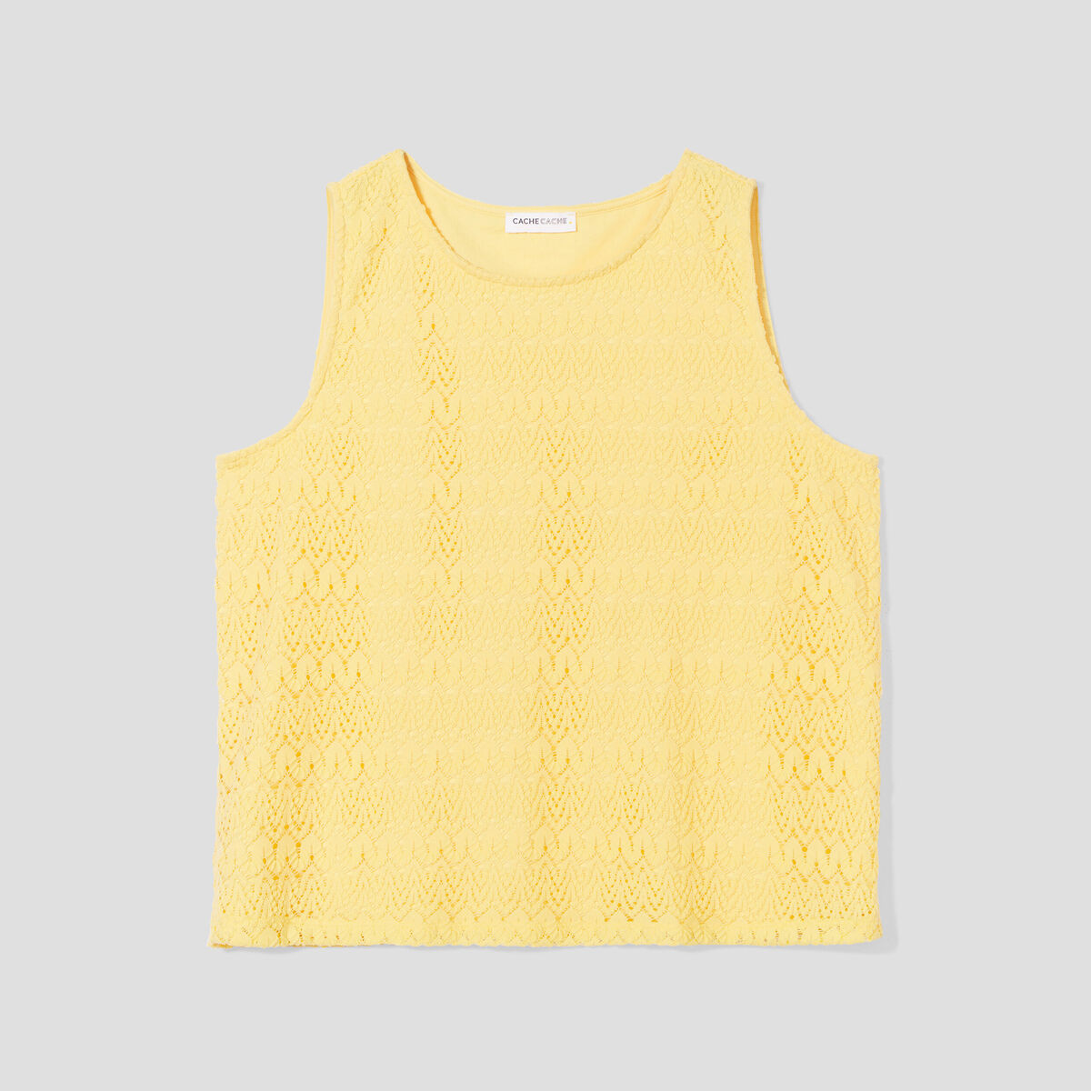 Débardeur aspect crochet jaune pastel femme