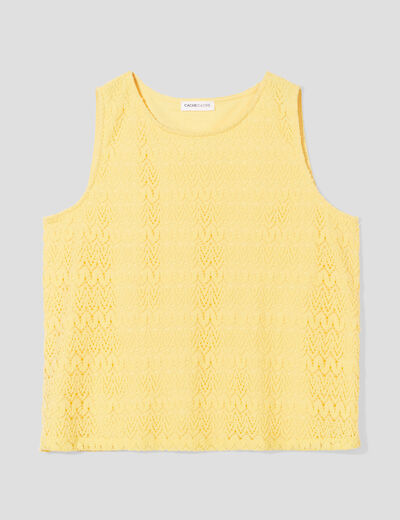 Débardeur aspect crochet jaune pastel femme