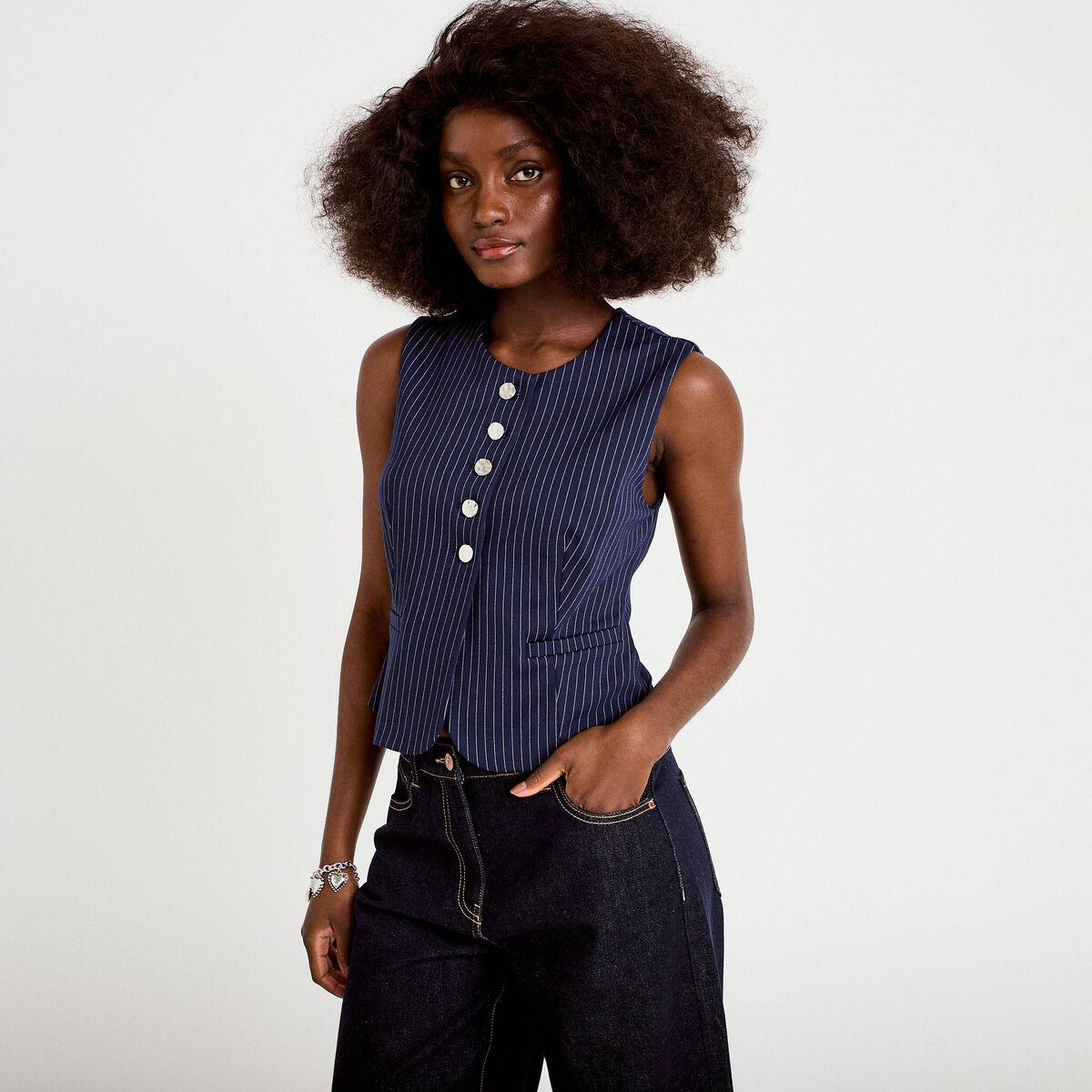 Veston sans manches bleu femme