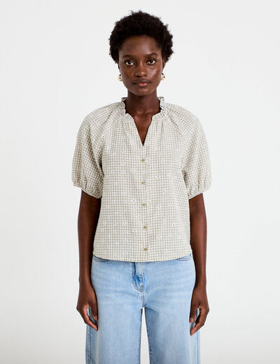 Blouse droite col v manches courtes gris femme