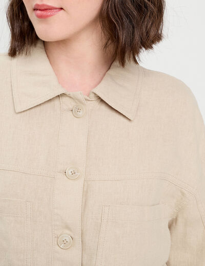 Veste boutonnée contenant du lin beige femme