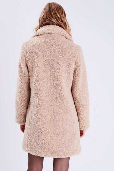 Manteau droit boutonné beige femme