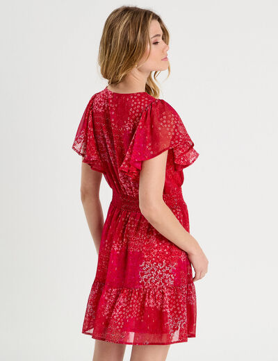 Robe évasée taille smockée rouge femme