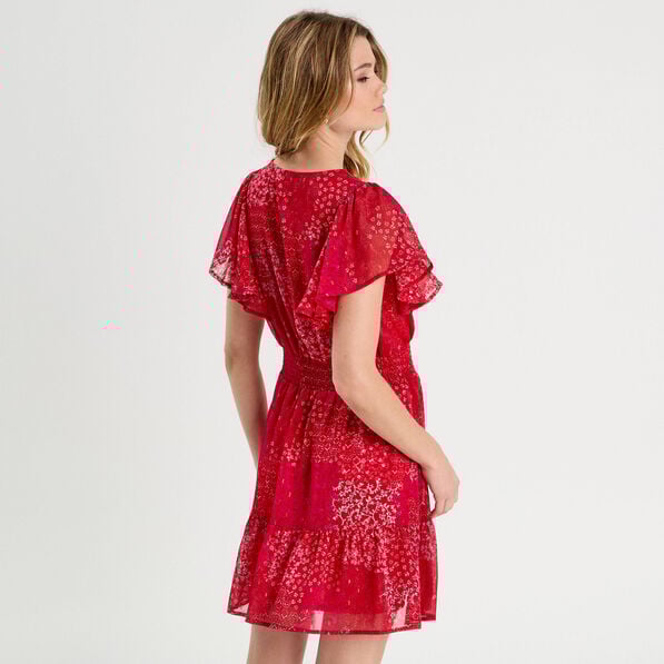 robe evasee taille smockee rouge femme Robe évasée taille smockée rouge femme