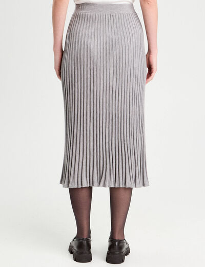 Jupe tricot midi droite gris clair femme