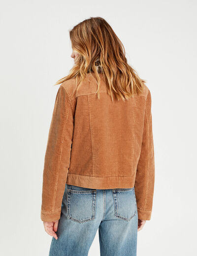 Veste velours col amovible camel femme
