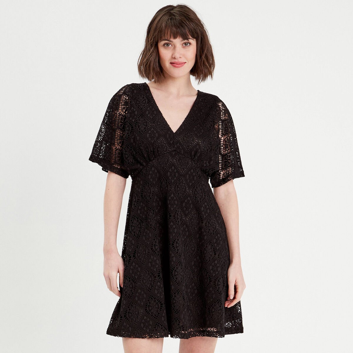 Robe évasée dentelle noir femme