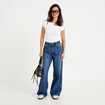 Jean wide leg taille haute Petite bleu fonc&eacute; femme