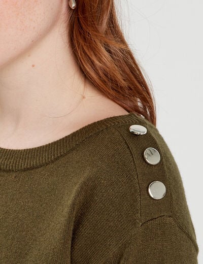 Pull avec boutons épaules vert kaki femme