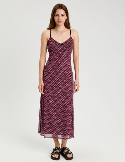 Robe longue droite bretelles rouge cerise femme