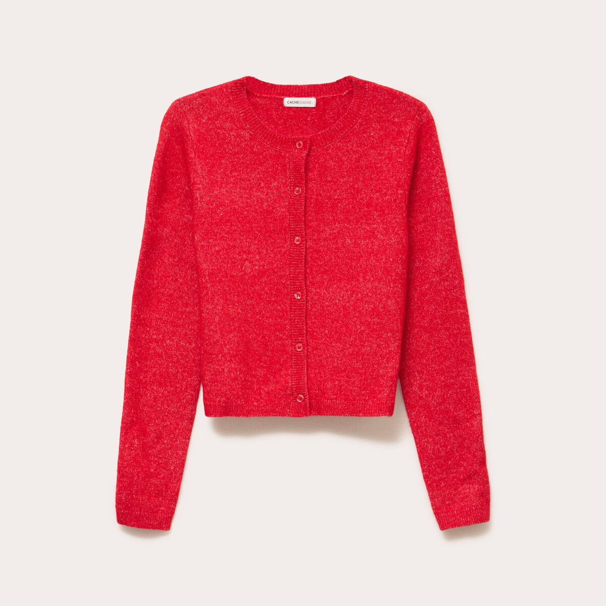 Gilet boutonn&eacute; manches longues rouge femme
