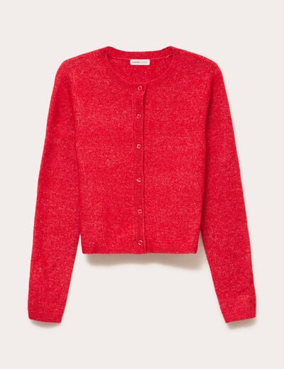 Gilet boutonn&eacute; manches longues rouge femme
