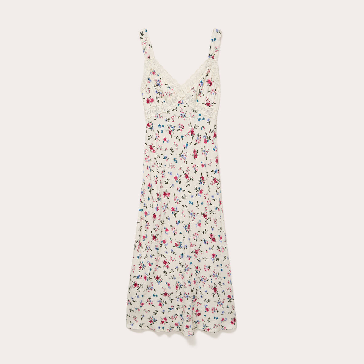 Robe d&eacute;collet&eacute; bretelles aspect dentelle beige clair femme