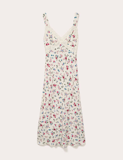 Robe d&eacute;collet&eacute; bretelles aspect dentelle beige clair femme