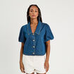 Blouse manches courtes en jean denim stone femme