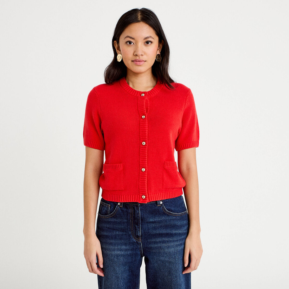 Gilet manches courtes rouge femme