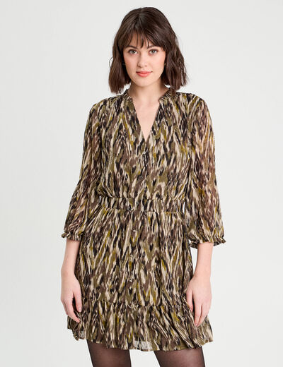 Robe évasée manches 3/4 vert kaki femme