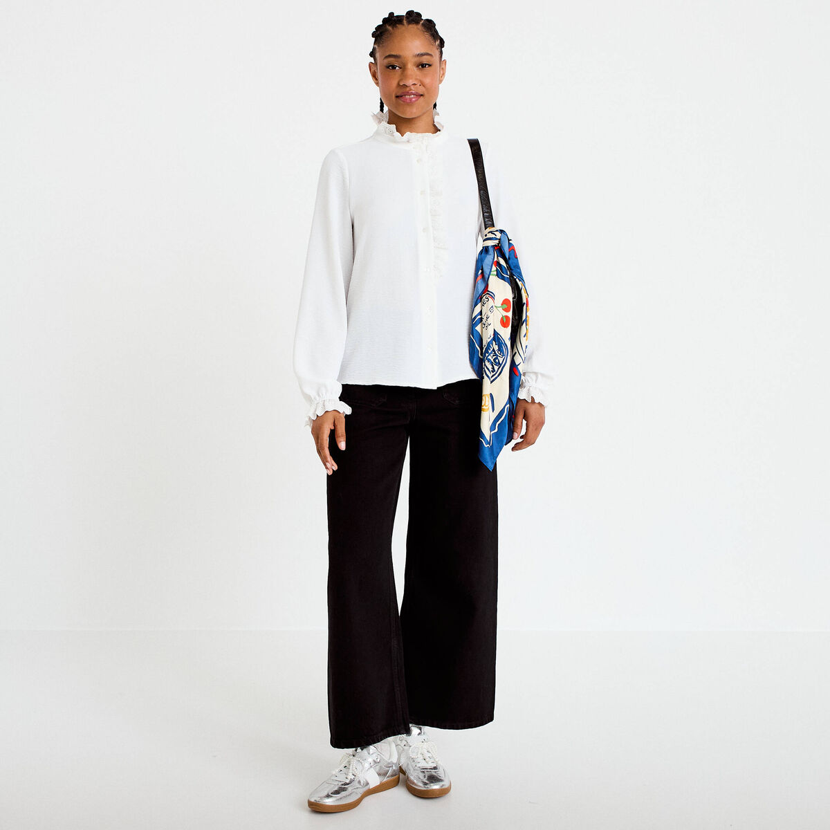 Chemise col montant manches longues ecru femme